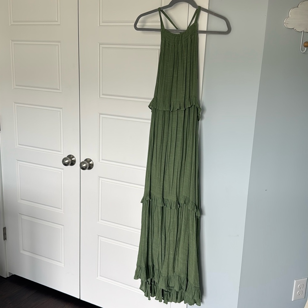 Green Ruffle Maxi Dress with Tie Back - Sz Small - worn once!